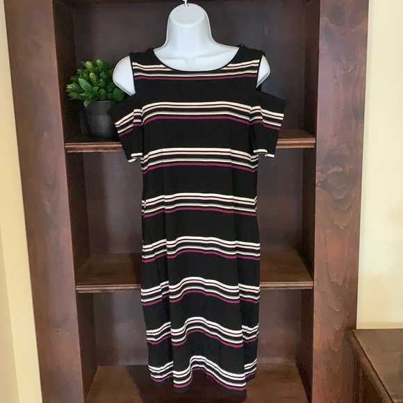 White House Black Market Cold Shoulder Striped Knit Dress Size Small - Picture 3 of 6